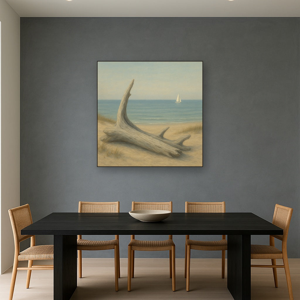Sun-Bleached Driftwood & Distant Sailboat No. 14 Oil Painting - View 4