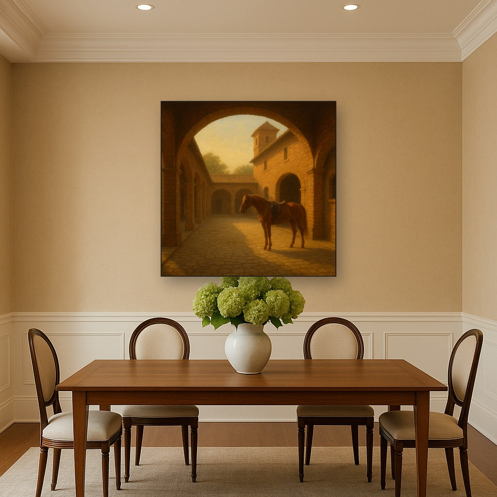 Equestrian Stable Courtyard in Late Afternoon No. 14 Oil Painting - View 4