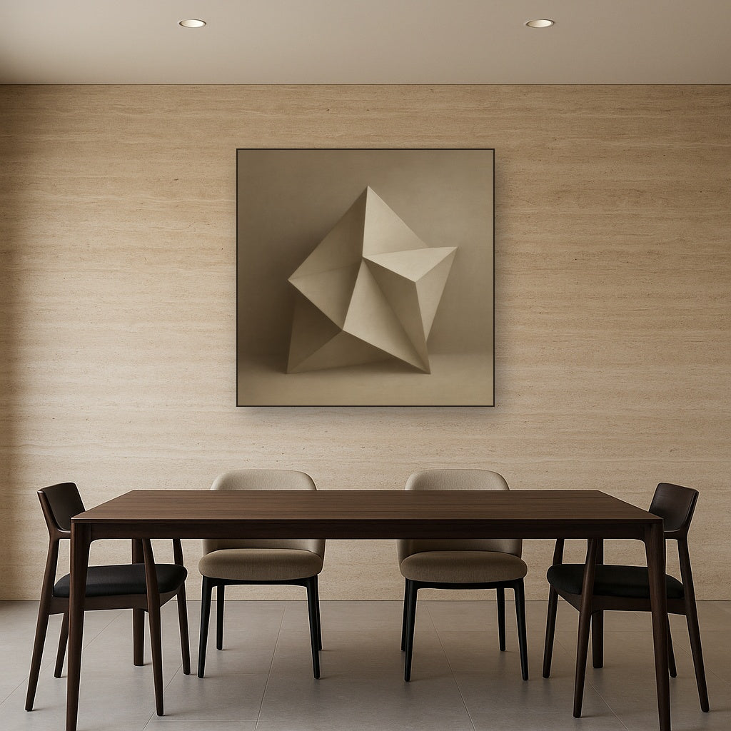 Folded Paper Geometry in Neutral Gradient Shadows No. 25 Oil Painting - View 4