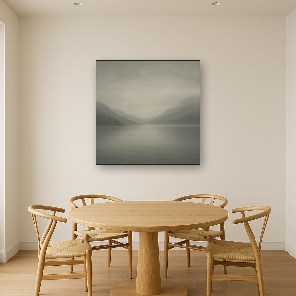 Misty Fjord Horizon in Monochromatic Slate No. 3 Oil Painting - View 4