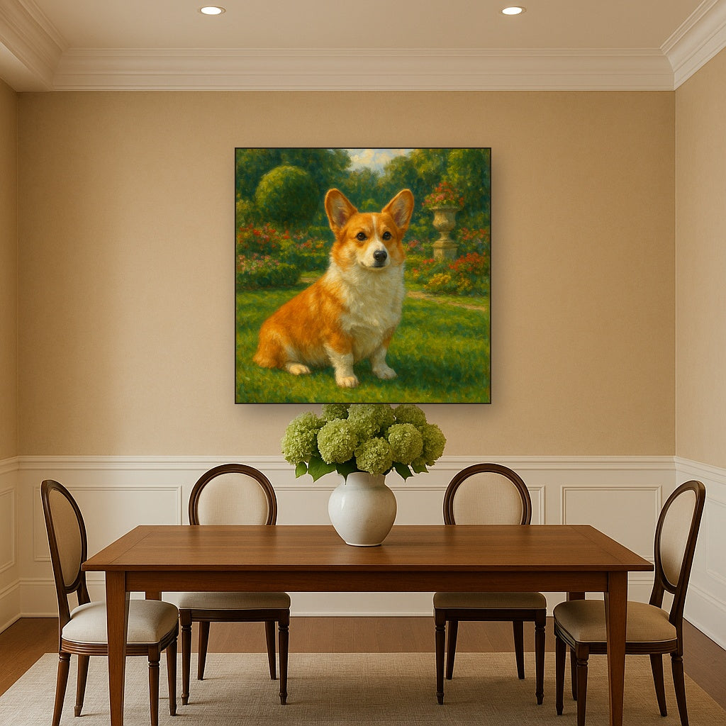 Pembroke Welsh Corgi in Royal English Garden No. 15 Fine Art Oil Painting - View 4