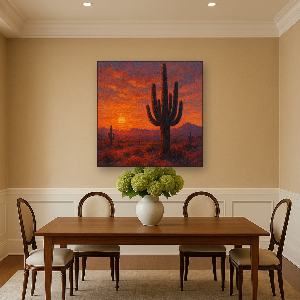 Sonoran Desert Saguaro Sunset Oil Painting - View 4