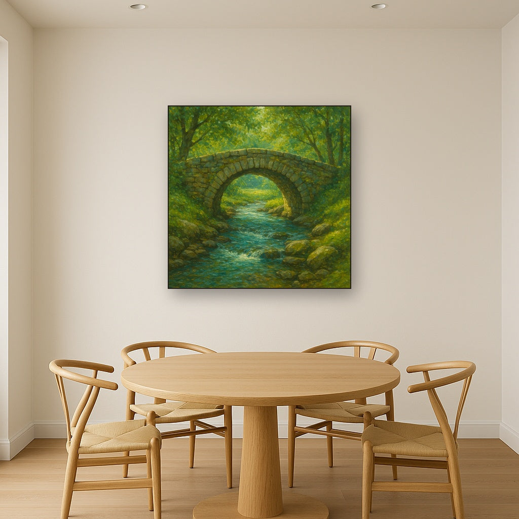 Old Stone Bridge over Bubbling Country Stream No. 4 Fine Art Oil Painting - View 4