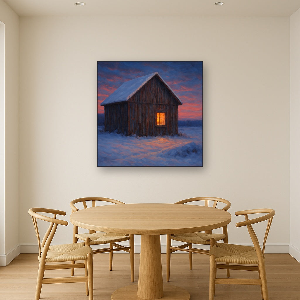 Rustic Wooden Barn in Quiet Winter Twilight No. 10 Fine Art Oil Painting - View 4