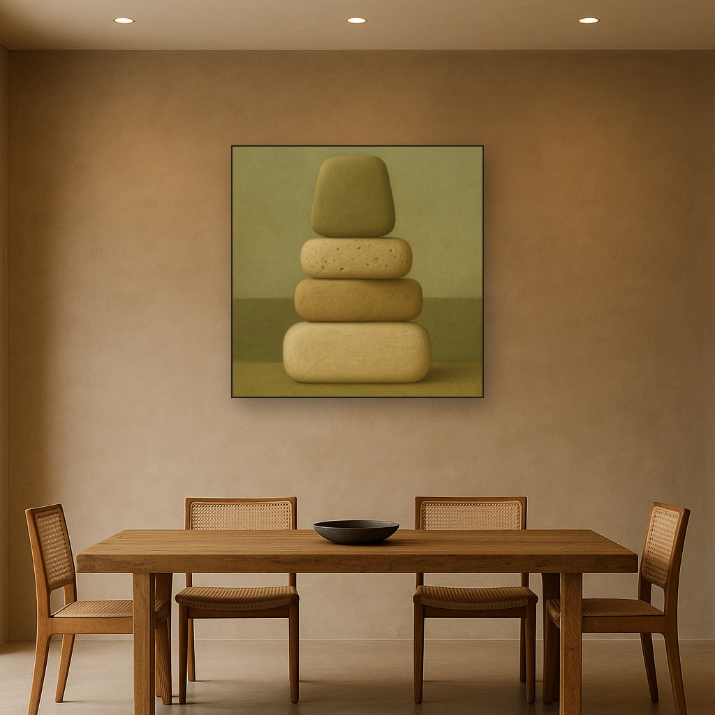 Muted Olive & Sandstone Geometric Balance No. 13 Oil Painting - View 4