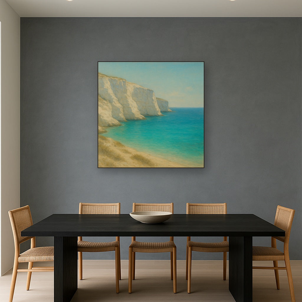 Mediterranean White Cliffs & Turquoise Cove No. 19 Oil Painting - View 4
