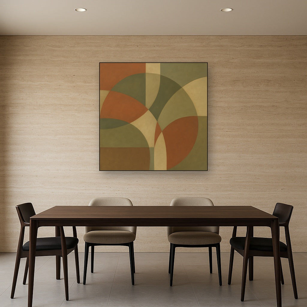 Intersecting Curved Forms in Olive & Rust No. 18 Oil Painting - View 4