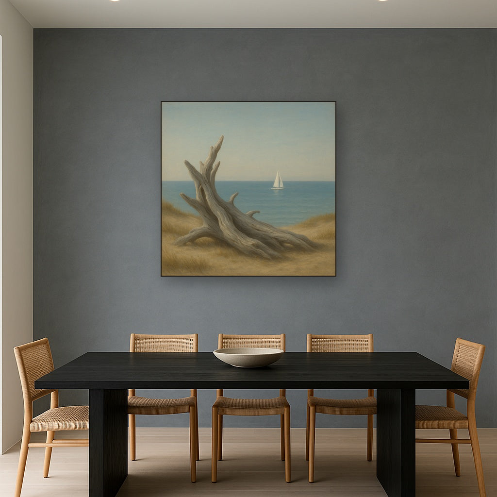Sun-Bleached Driftwood & Distant Sailboat No. 13 Oil Painting - View 4