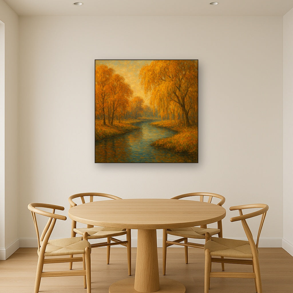 Tranquil River through Autumn Willow Woods No. 8 Fine Art Oil Painting - View 4