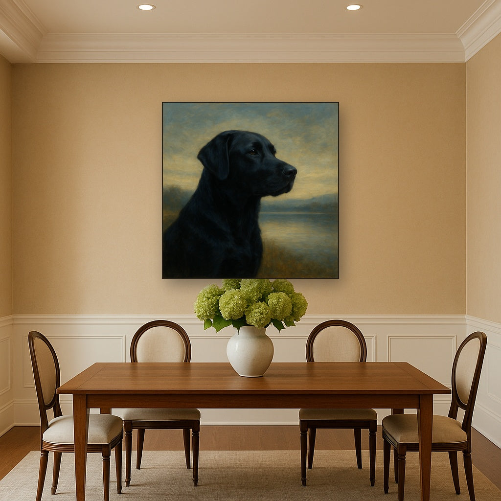 Black Labrador Retriever by Misty Lake Horizon No. 11 Fine Art Oil Painting - View 4
