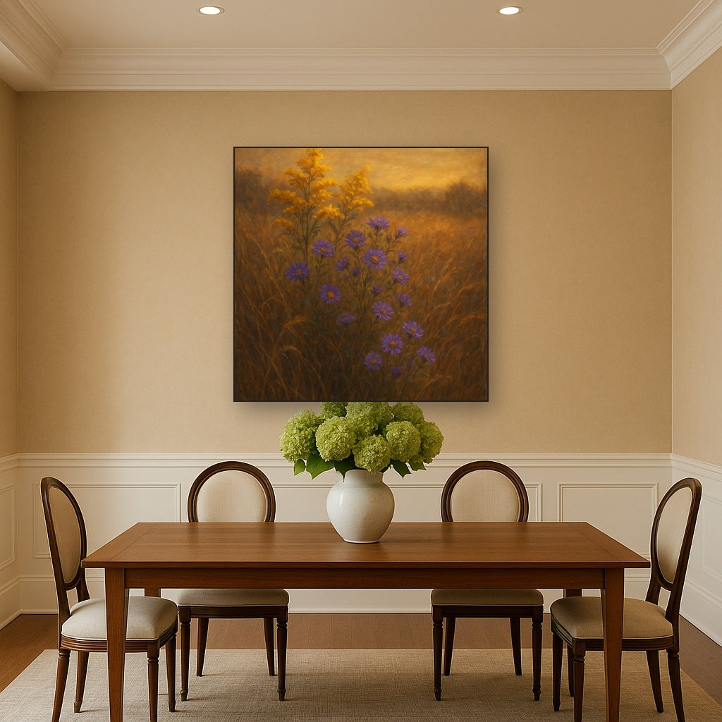 Goldenrod & Autumn Asters in Rustic Meadow Fine Art Oil Painting - View 4