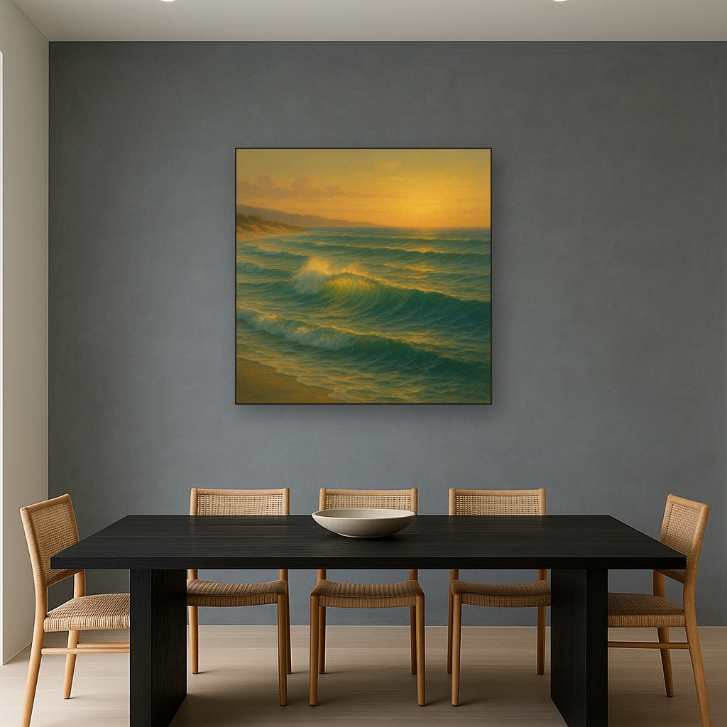 Golden Hour Sunlight on Ocean Swells No. 13 Oil Painting - View 4