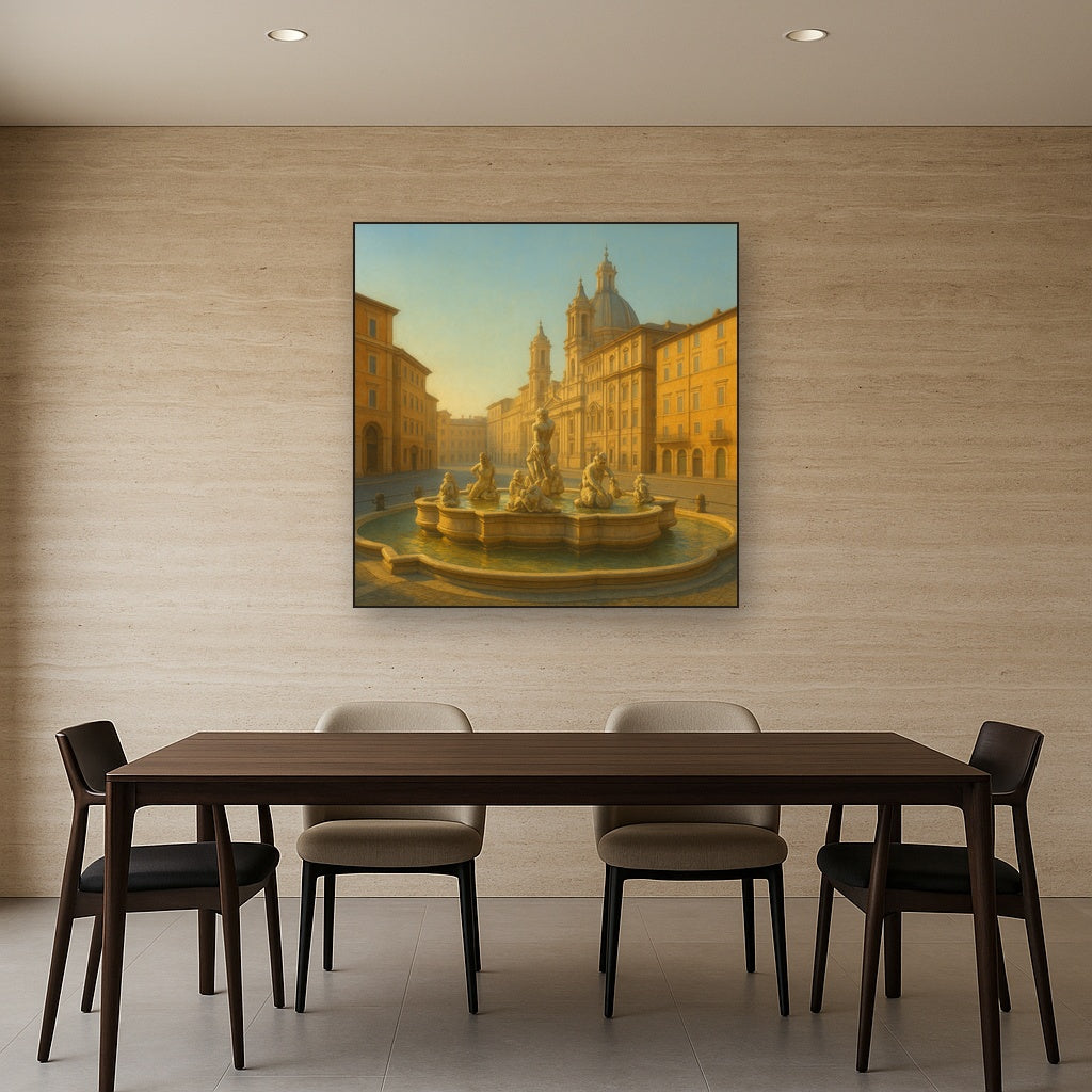 Rome Piazza Fountain in Morning Sunlight No. 3 Oil Painting - View 4