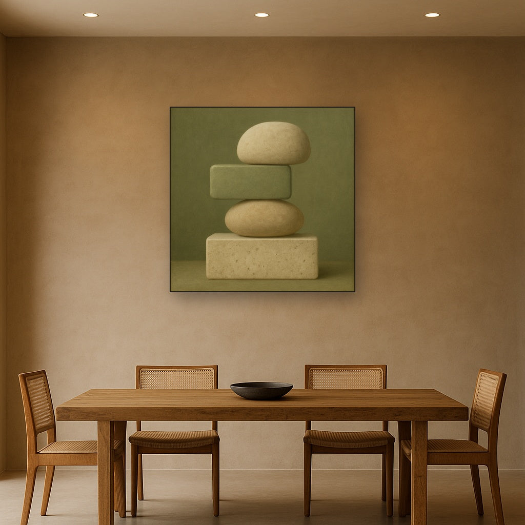 Muted Olive & Sandstone Geometric Balance No. 26 Oil Painting - View 4
