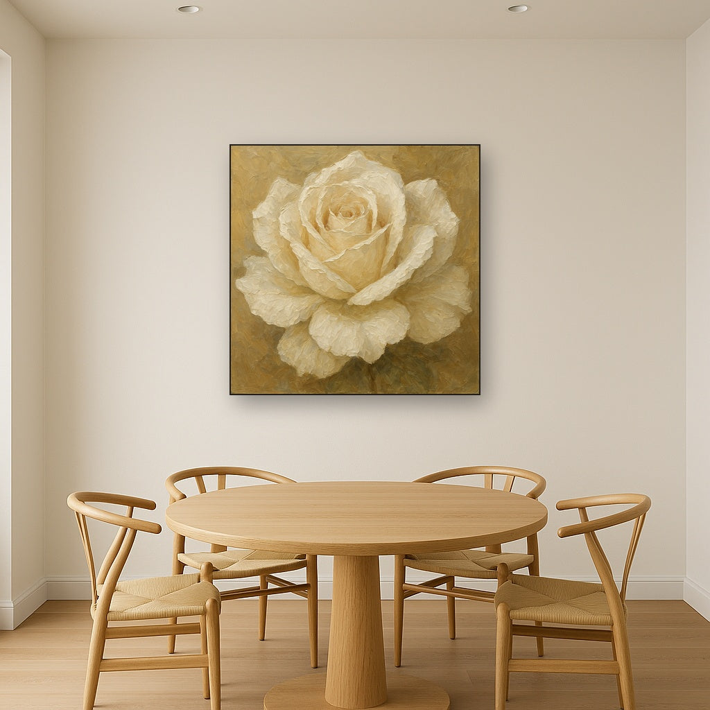 Oversized White Rose in Bloom Oil Painting - View 4