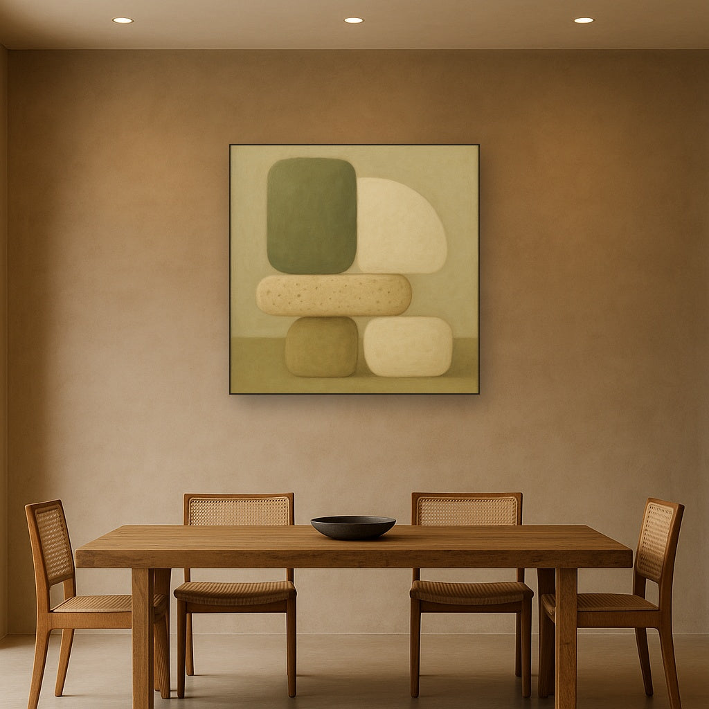 Muted Olive & Sandstone Geometric Balance No. 16 Oil Painting - View 4