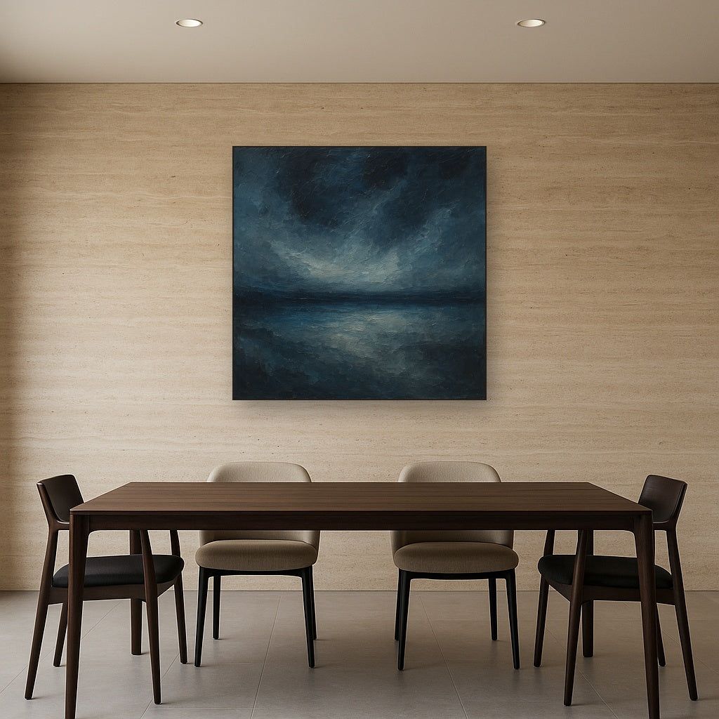 Atmospheric Indigo Horizon Abstract Oil Painting - View 4