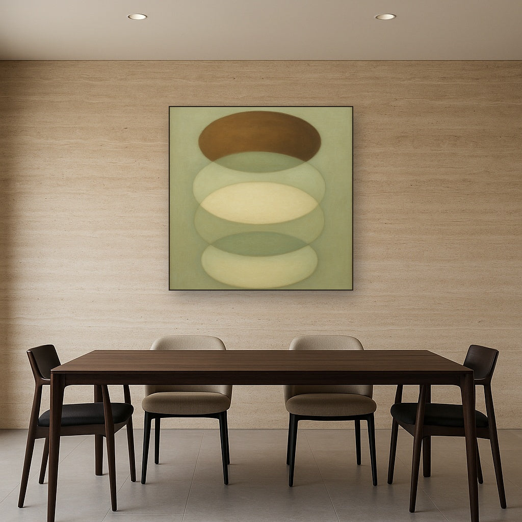 Floating Ellipse Harmony in Walnut & Pale Sage No. 8 Oil Painting - View 4