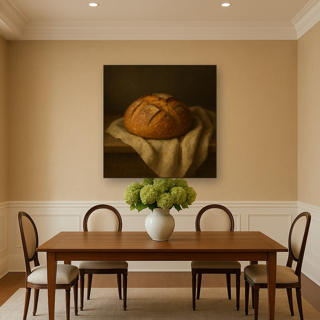Artisan Sourdough Boule & Linen Drapery No. 2 Oil Painting - View 4