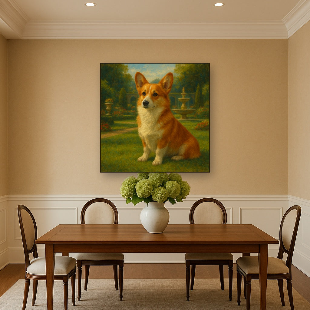 Pembroke Welsh Corgi in Royal English Garden No. 6 Fine Art Oil Painting - View 4