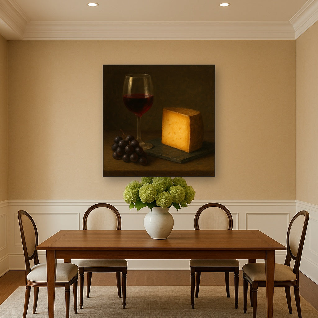 Burgundy Wine Glass & Aged Cheese Board No. 9 Oil Painting - View 4