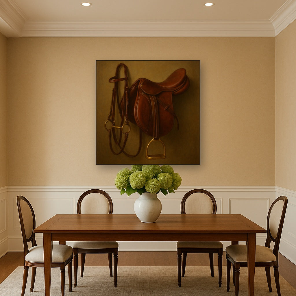 Vintage Bridle & Polished Leather Saddle No. 19 Oil Painting - View 4
