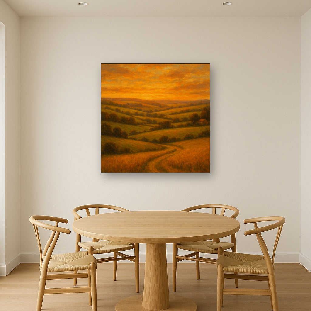 Rolling Pastoral Hills in Warm Golden Sunset No. 8 Fine Art Oil Painting - View 4