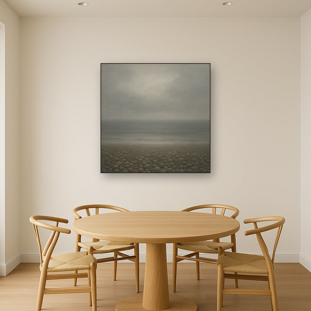 Overcast Coastal Fog & Wet Pebble Shingle No. 16 Oil Painting - View 4