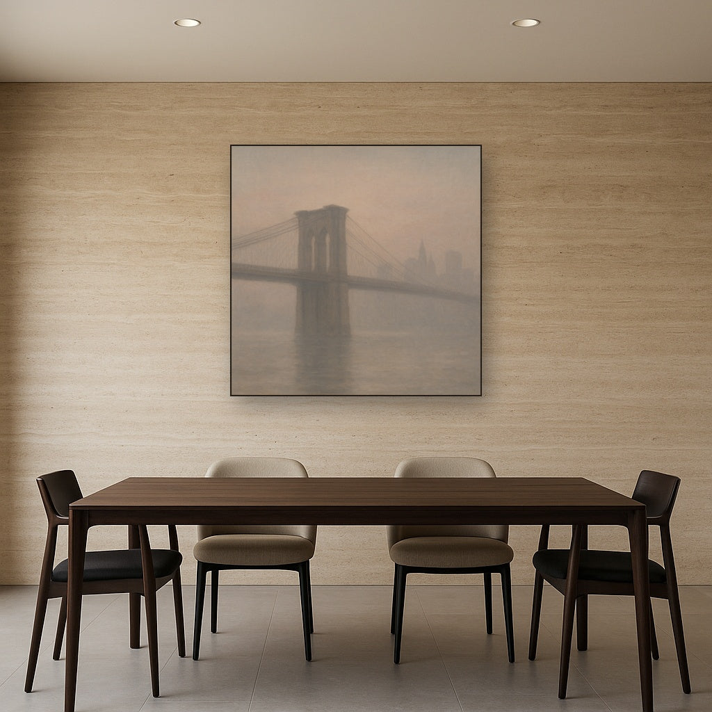 Brooklyn Bridge in Morning River Mist No. 12 Oil Painting - View 4