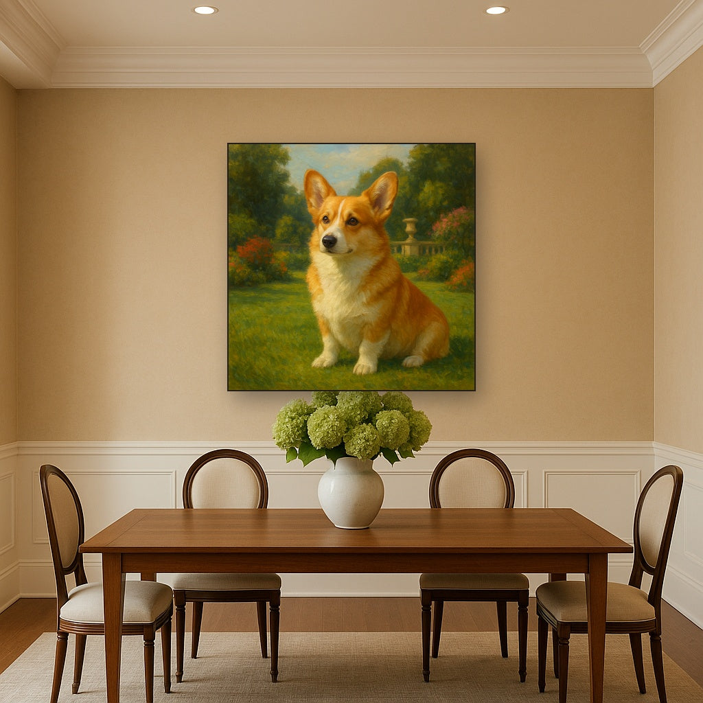 Pembroke Welsh Corgi in Royal English Garden No. 9 Fine Art Oil Painting - View 4