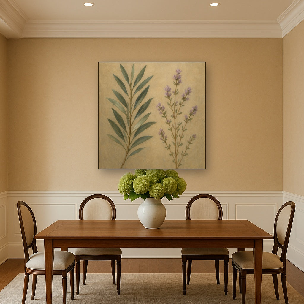 Olive Branches & Wild Thyme Botanical Study Fine Art Oil Painting - View 4