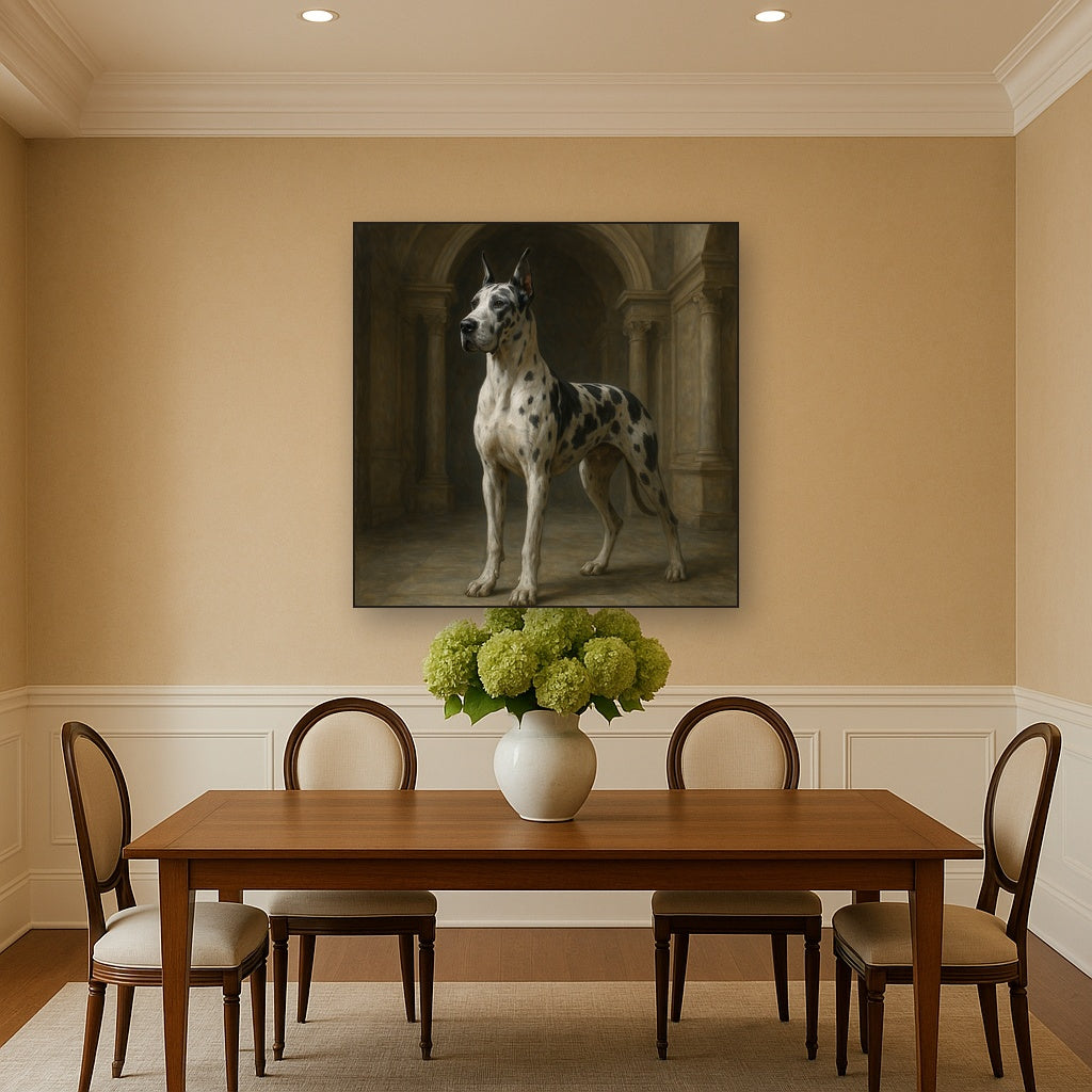 Regal Great Dane in Grand Architectural Hall No. 3 Fine Art Oil Painting - View 4