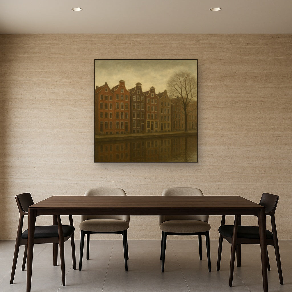 Amsterdam Canal Houses Under Overcast Sky No. 13 Oil Painting - View 4