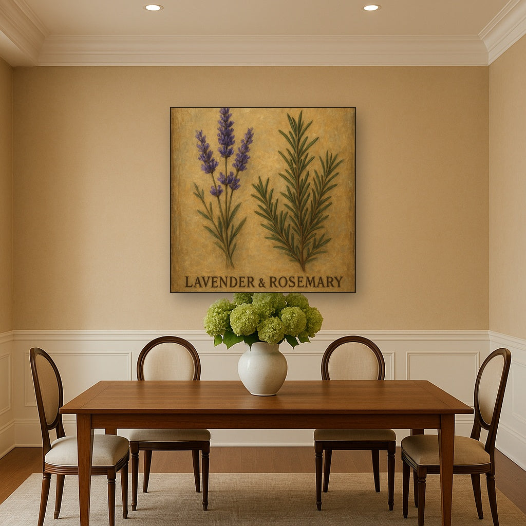 Vintage French Herbarium Lavender & Rosemary No. 12 Fine Art Oil Painting - View 4