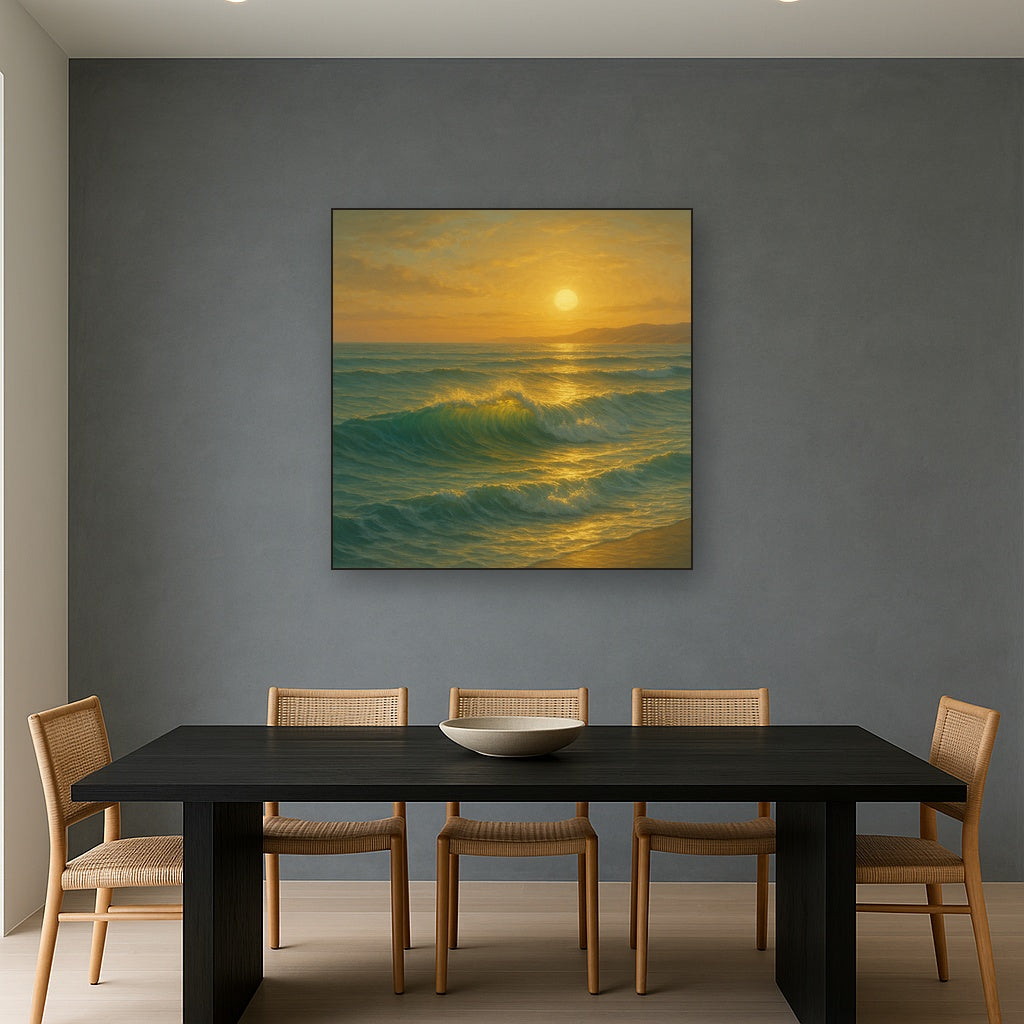 Golden Hour Sunlight on Ocean Swells No. 4 Oil Painting - View 4