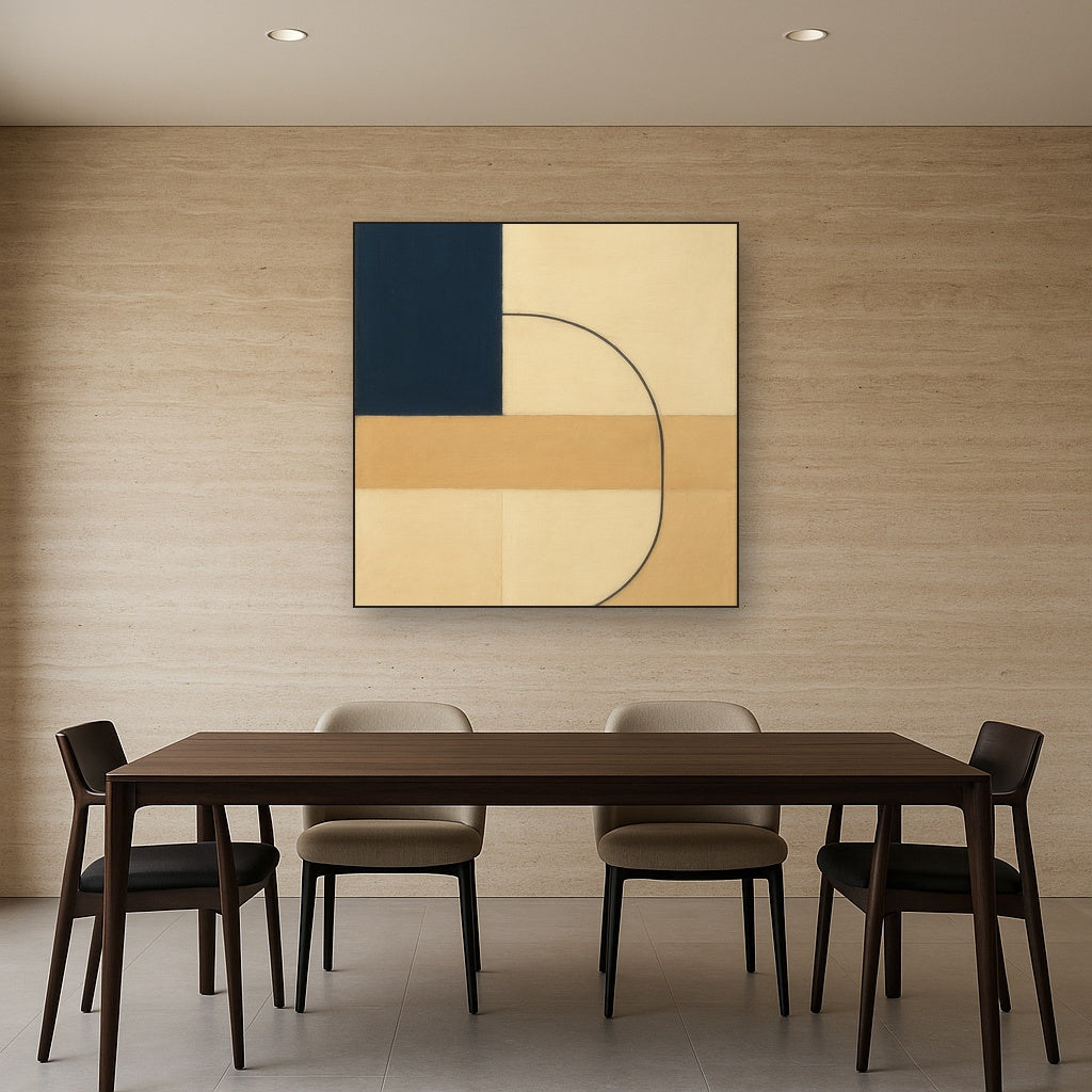 Navy & Warm Beige Geometric Line Balance No. 14 Fine Art Oil Painting - View 4