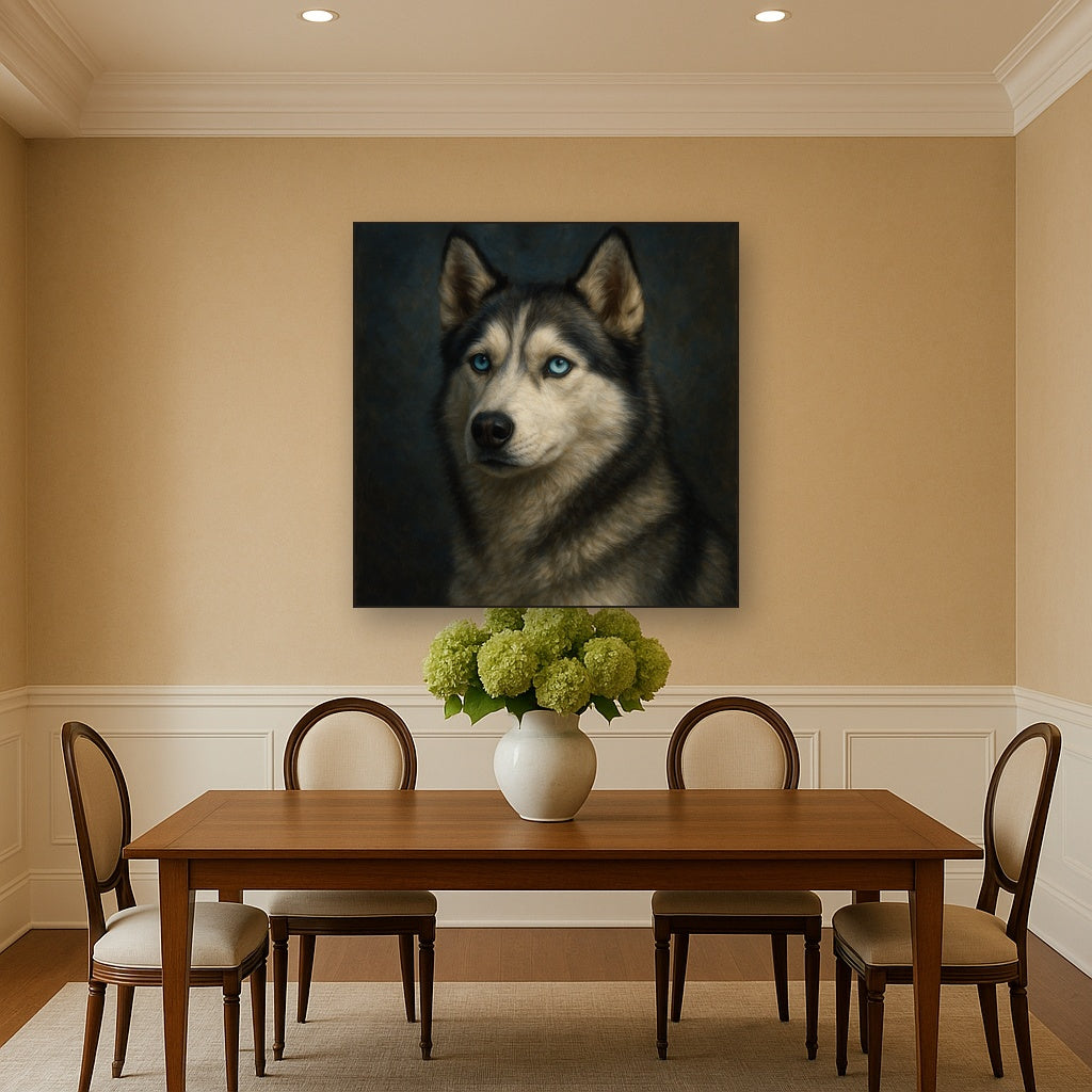 Siberian Husky with Luminous Ice Blue Eyes No. 15 Fine Art Oil Painting - View 4
