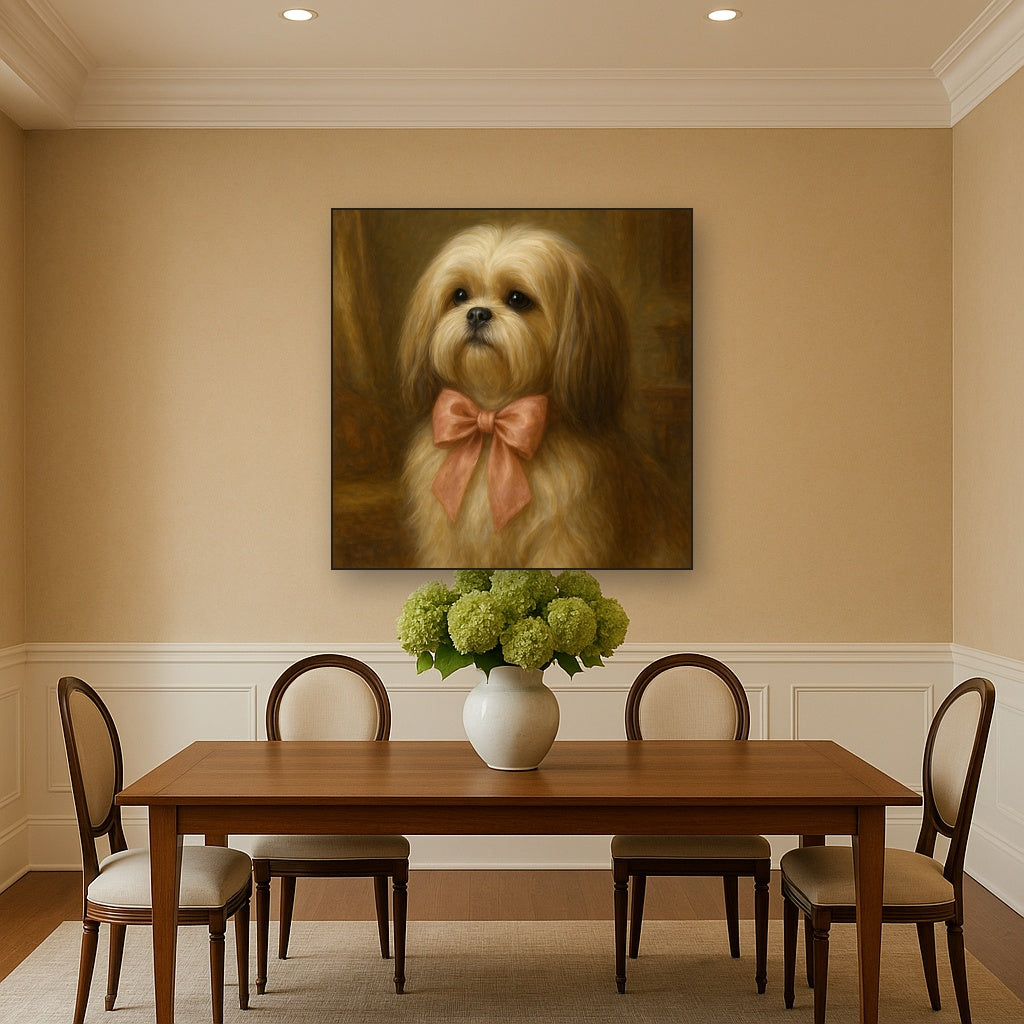 Sweet Shih Tzu with Silk Bow in Parlor No. 16 Fine Art Oil Painting - View 4