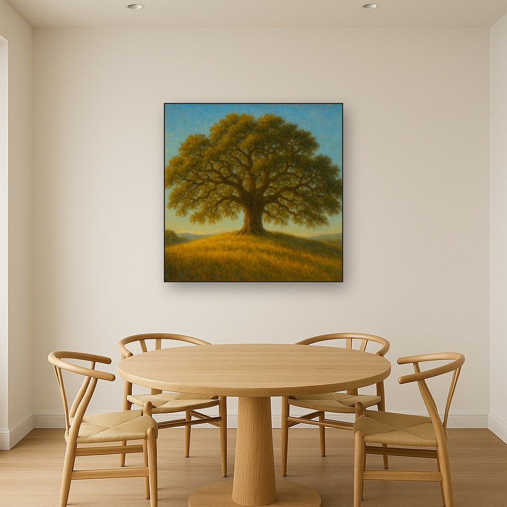 Old Oak Tree on Sunlit Meadow Ridge No. 2 Fine Art Oil Painting - View 4