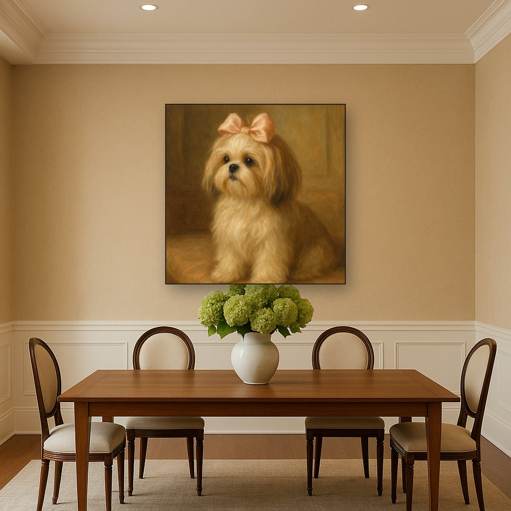 Sweet Shih Tzu with Silk Bow in Parlor No. 10 Fine Art Oil Painting - View 4