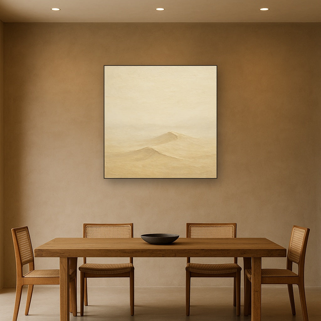 Soft Morning Mist Over Sand Minimalist Oil Painting - View 4