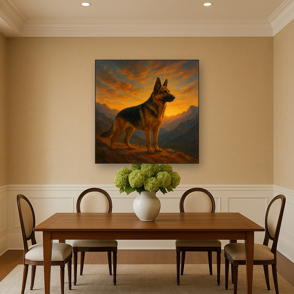 German Shepherd Standing in Alpine Sunset No. 8 Fine Art Oil Painting - View 4