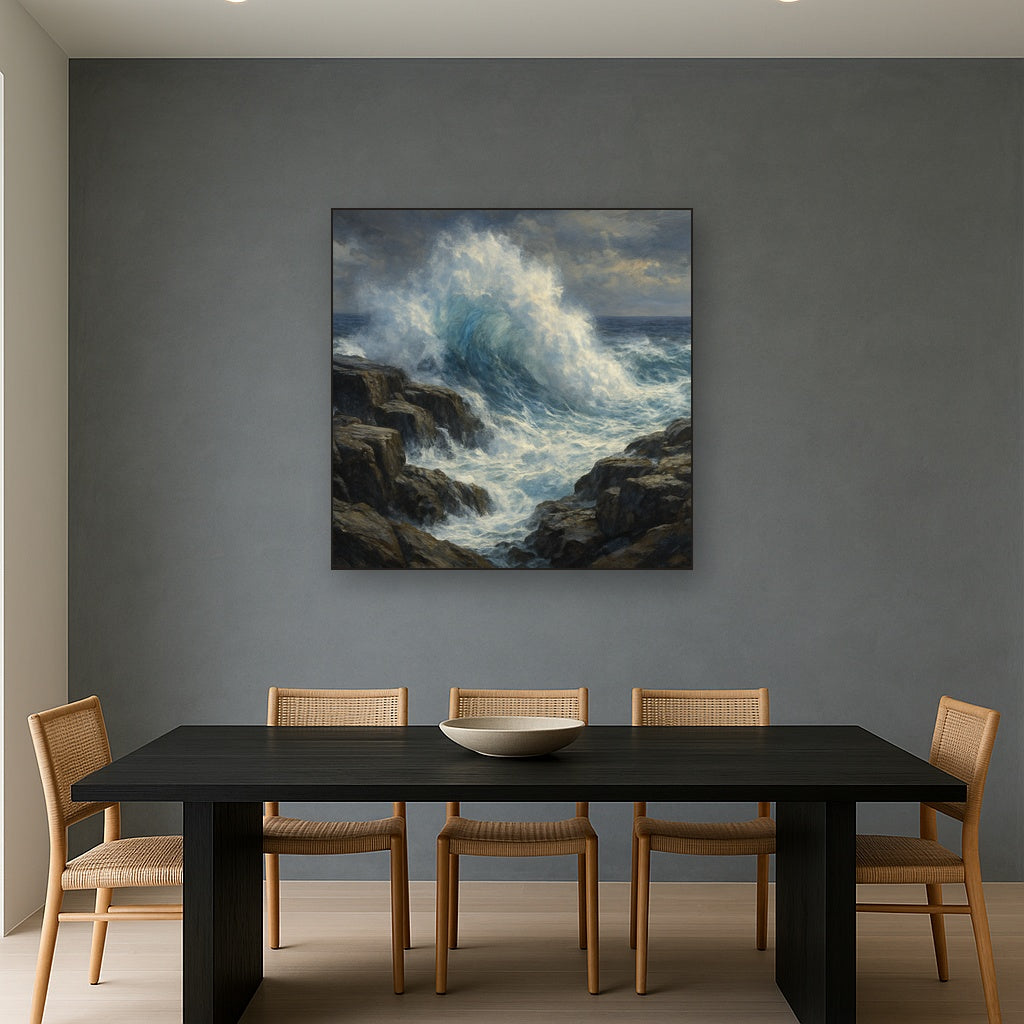 Dramatic Storm Waves on Crashing Granite Rocks No. 9 Fine Art Oil Painting - View 4