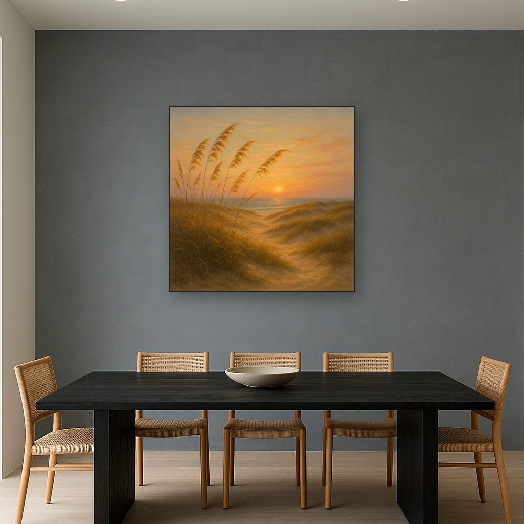 Sea Oats on Rolling Coastal Dunes at Sunset No. 6 Oil Painting - View 4