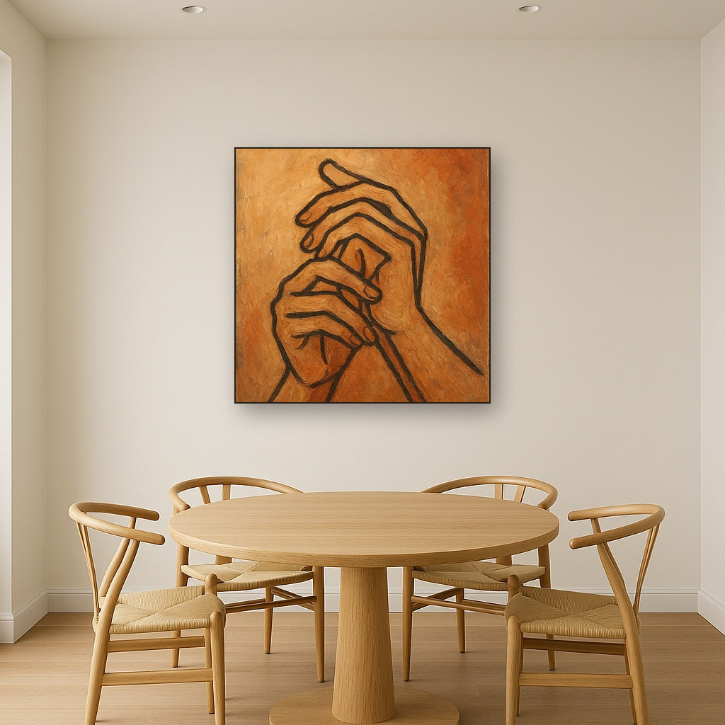 Intertwined Hands Study Line Art Oil Painting - View 4
