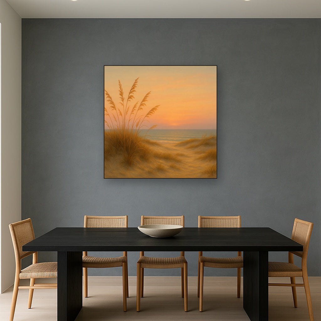 Sea Oats on Rolling Coastal Dunes at Sunset No. 18 Oil Painting - View 4