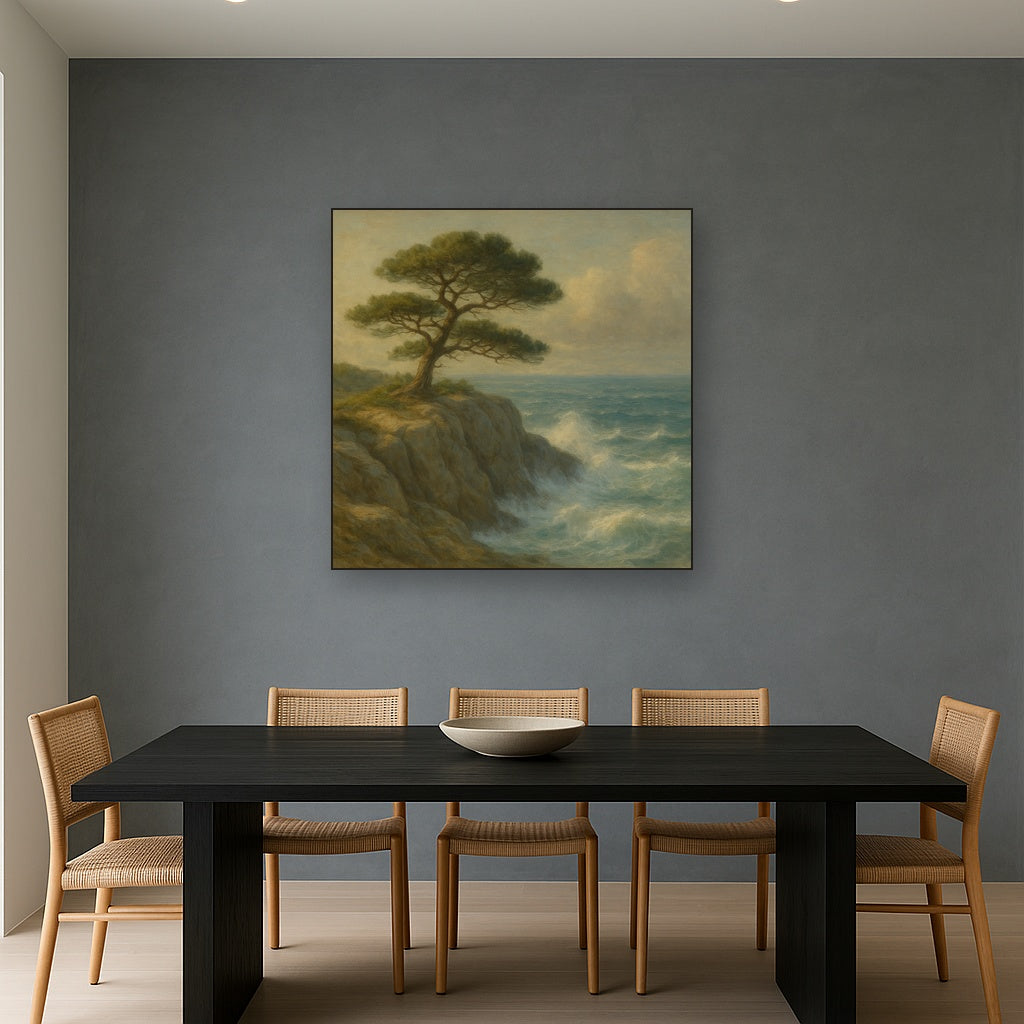 Wild Coastal Pine on Stormy Granite Cliff No. 9 Oil Painting - View 4