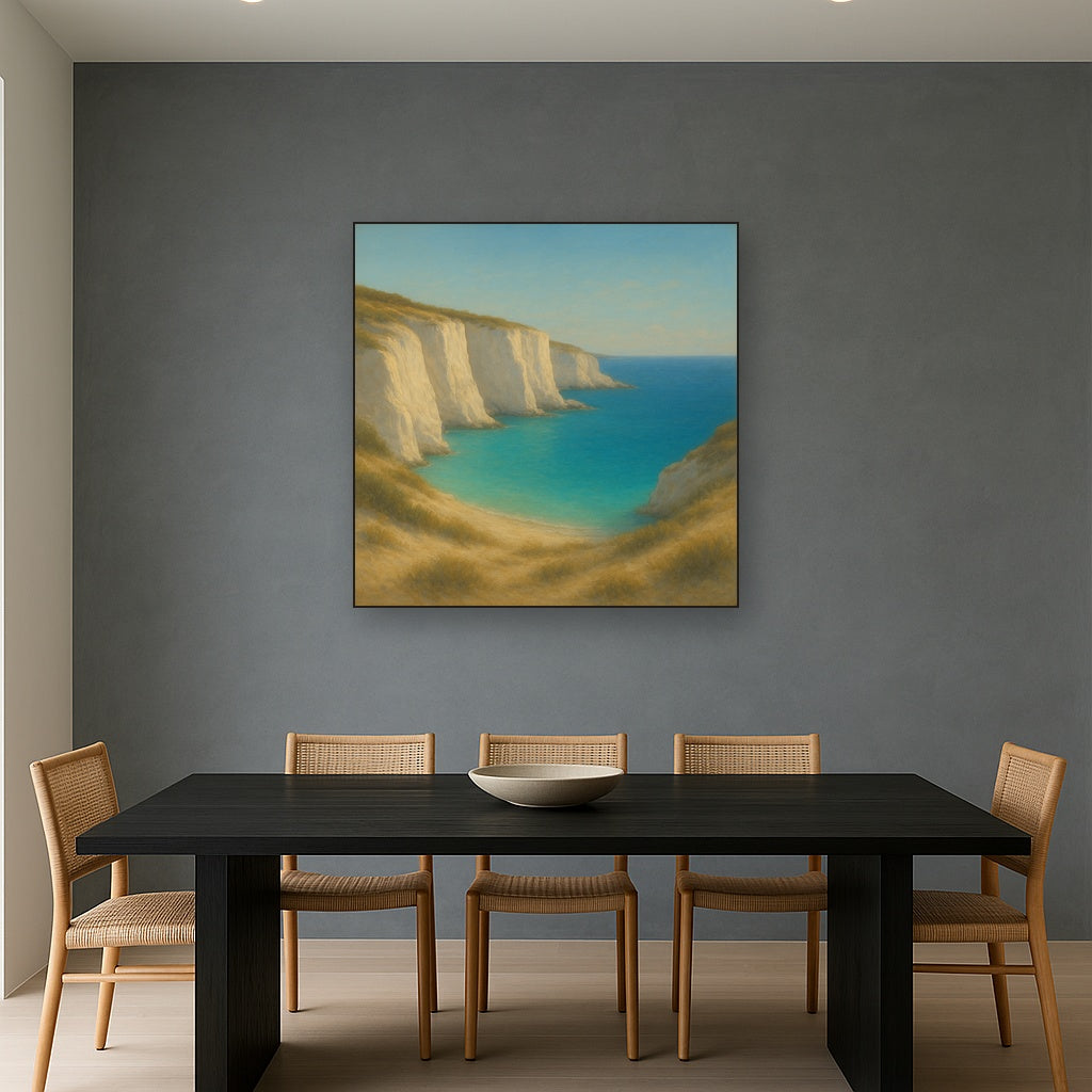 Mediterranean White Cliffs & Turquoise Cove Oil Painting - View 4