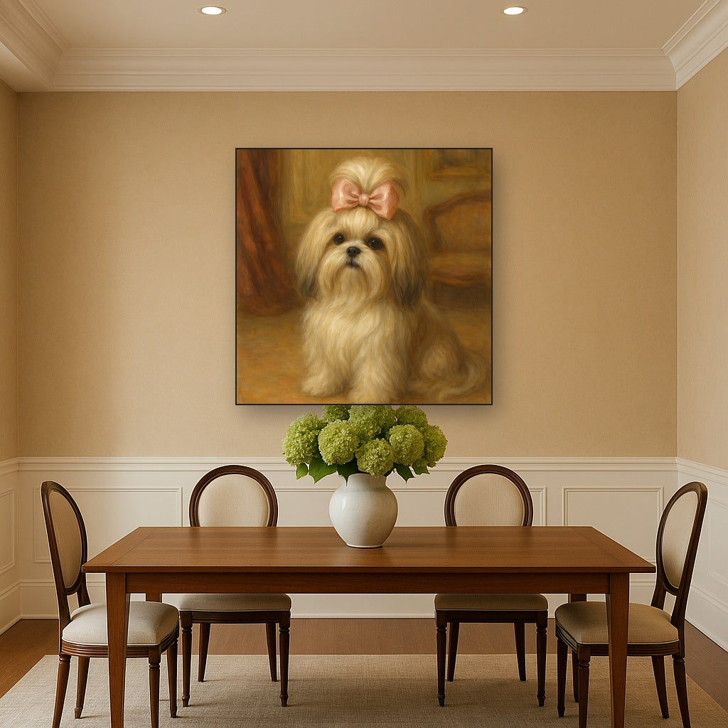 Sweet Shih Tzu with Silk Bow in Parlor No. 2 Fine Art Oil Painting - View 4