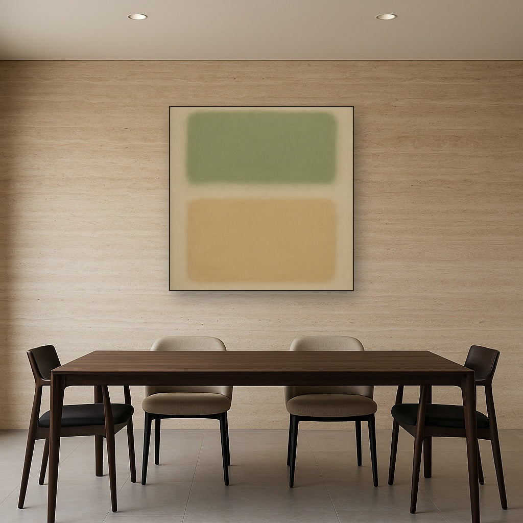 Sage Olive & Pale Sandstone Minimalist Harmony No. 6 Oil Painting - View 4